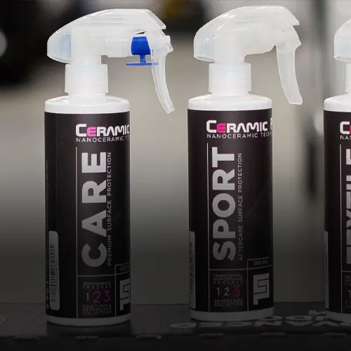 Ceramic Pro Care and Sport bottles on the shelf at Castro Oasis.